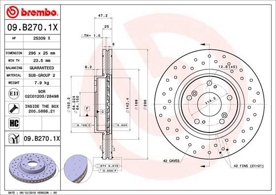Тормозной диск BREMBO 09B2701X