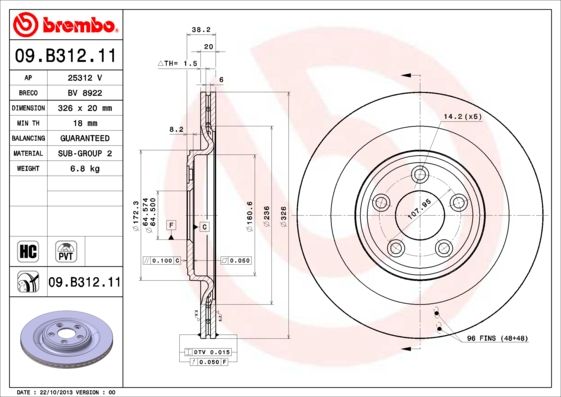 Тормозной диск BREMBO 09B31211