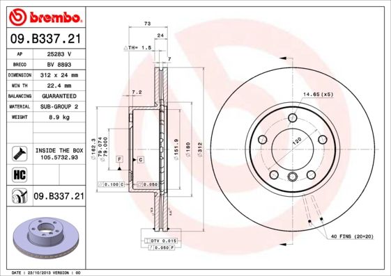 Тормозной диск BREMBO 09B33721