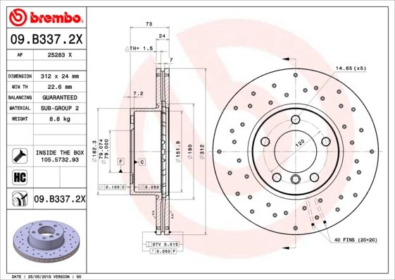Тормозной диск BREMBO 09B3372X
