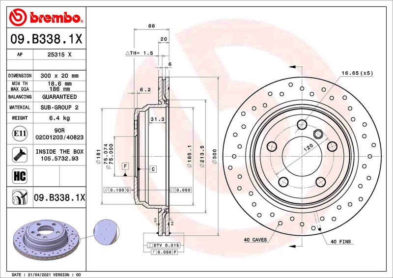 Тормозной диск BREMBO 09B3381X