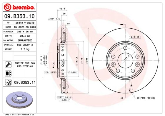 Тормозной диск BREMBO 09B35311