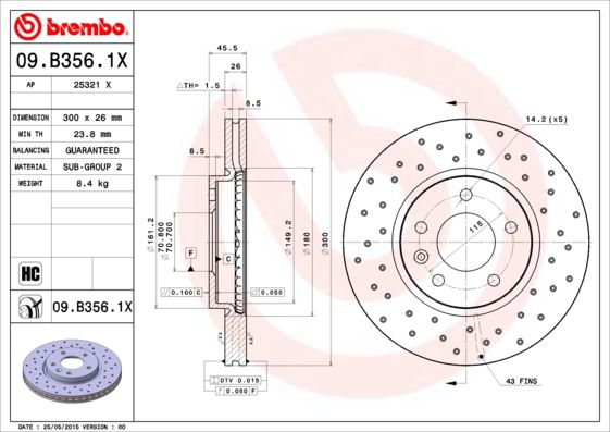 Тормозной диск BREMBO 09B3561X