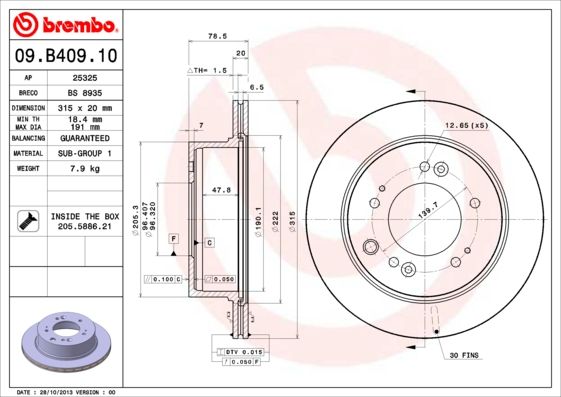 Тормозной диск BREMBO 09B40910