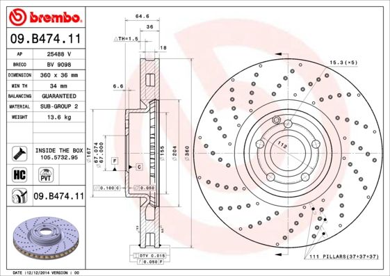 Тормозной диск BREMBO 09B47411