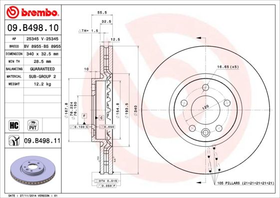 Тормозной диск BREMBO 09B49810
