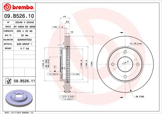 Тормозной диск BREMBO 09B52611