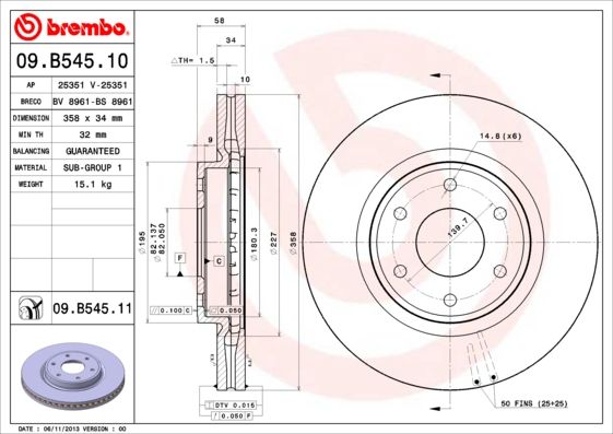 Тормозной диск BREMBO 09B54511
