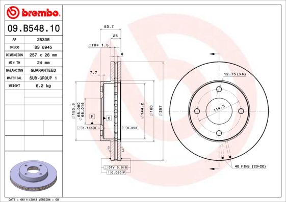 Тормозной диск BREMBO 09B54810