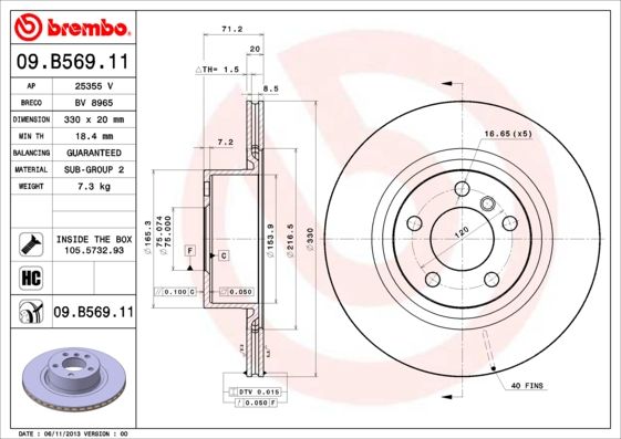 Тормозной диск BREMBO 09B56911