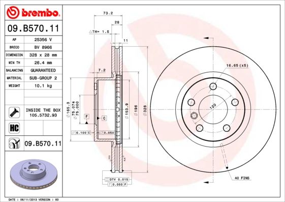 Тормозной диск BREMBO 09B57011