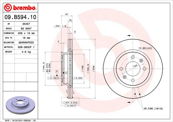 Тормозной диск BREMBO 09B59410
