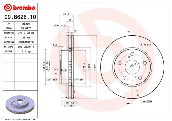 Тормозной диск BREMBO 09B62610