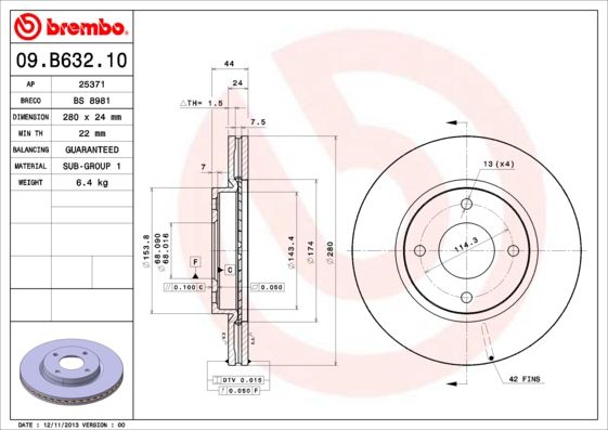 Тормозной диск BREMBO 09B63210
