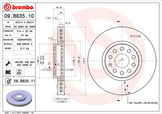 Тормозной диск BREMBO 09B63511