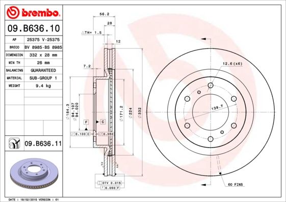 Тормозной диск BREMBO 09B63611