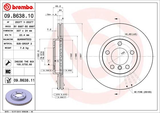 Тормозной диск BREMBO 09B63811