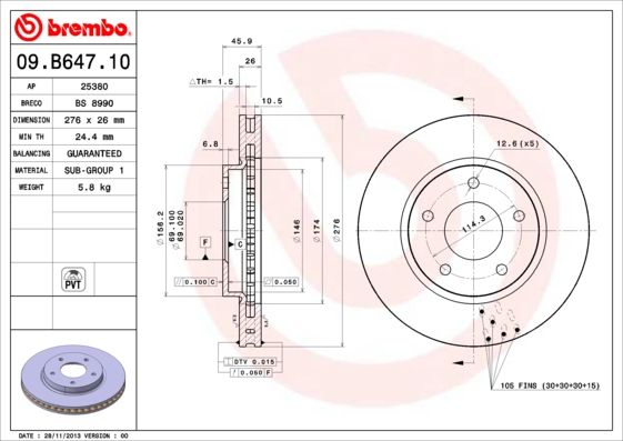 Тормозной диск BREMBO 09B64710
