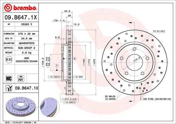 Тормозной диск BREMBO 09B6471X