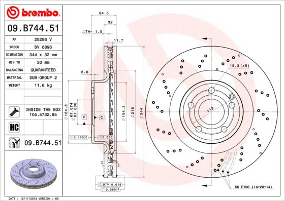 Тормозной диск BREMBO 09B74451