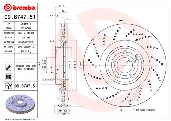 Тормозной диск BREMBO 09B74751