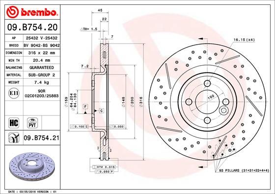 Тормозной диск BREMBO 09B75421