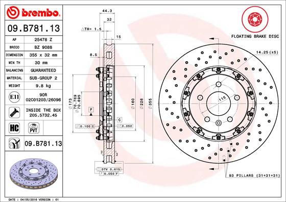Тормозной диск BREMBO 09B78113
