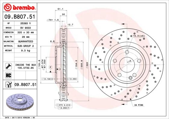 Тормозной диск BREMBO 09B80751