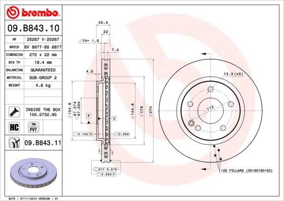 Тормозной диск BREMBO 09B84311