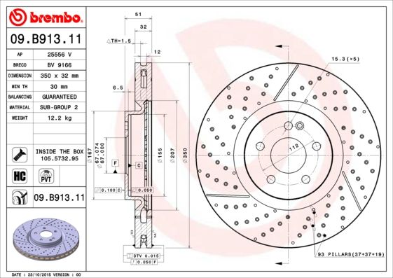 Тормозной диск BREMBO 09B91311