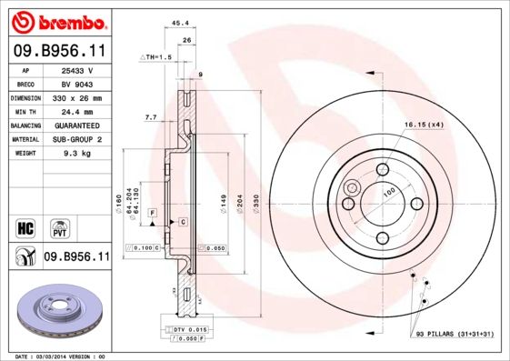 Тормозной диск BREMBO 09B95611