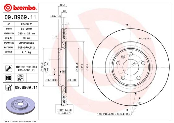 Тормозной диск BREMBO 09B96911