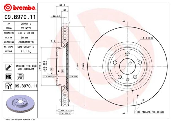 Тормозной диск BREMBO 09B97011
