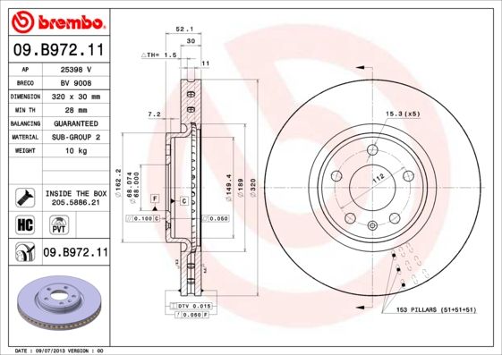 Тормозной диск BREMBO 09B97211