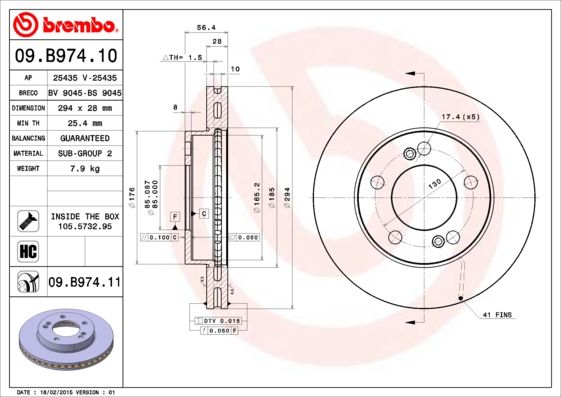 Тормозной диск BREMBO 09B97411