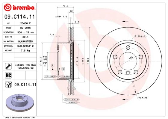 Тормозной диск BREMBO 09C11411