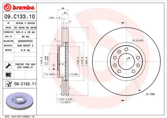 Тормозной диск BREMBO 09C13311