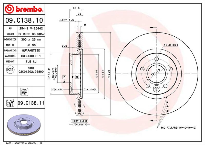 Тормозной диск BREMBO 09C13811