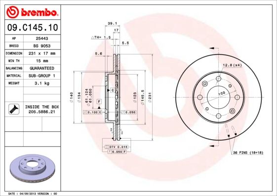 Тормозной диск BREMBO 09C14510