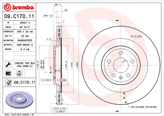 Тормозной диск BREMBO 09C17011
