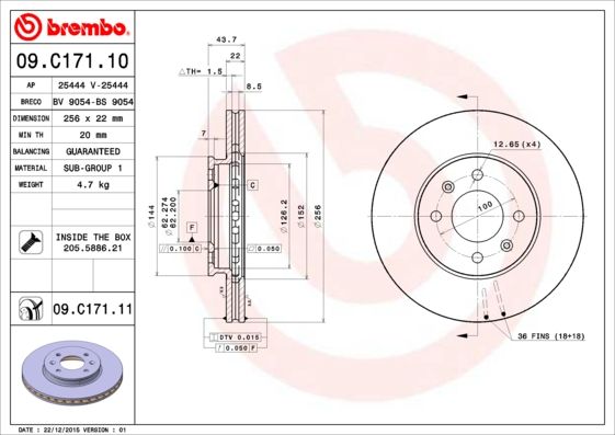 Тормозной диск BREMBO 09C17111