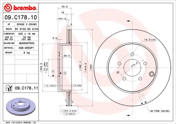 Тормозной диск BREMBO 09C17811