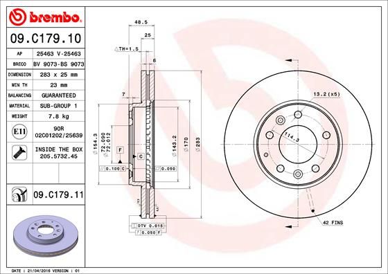 Тормозной диск BREMBO 09C17911