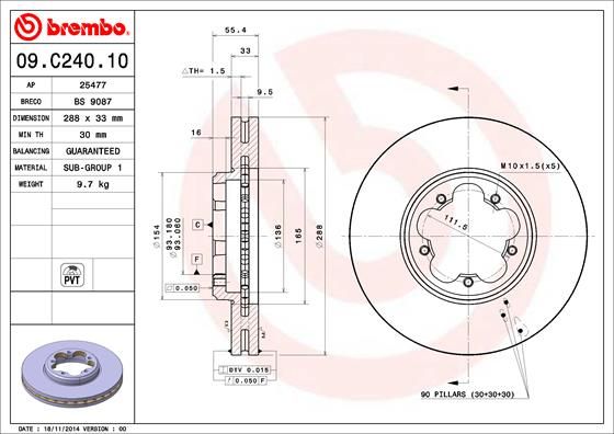 Тормозной диск BREMBO 09C24010