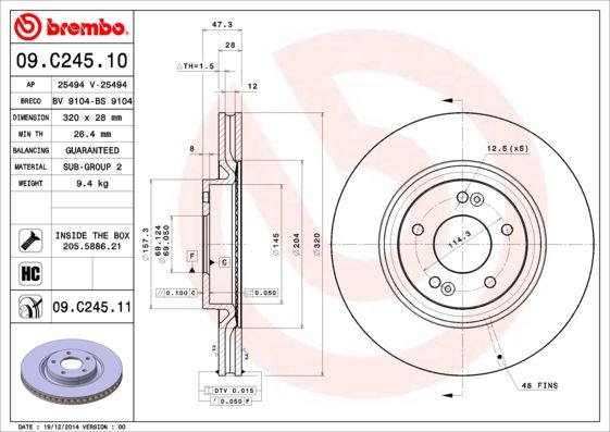 Тормозной диск BREMBO 09C24511