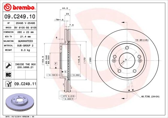 Тормозной диск BREMBO 09C24911