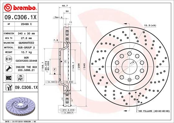 Тормозной диск BREMBO 09C3061X