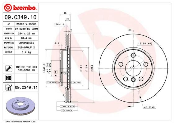 Тормозной диск BREMBO 09C34911