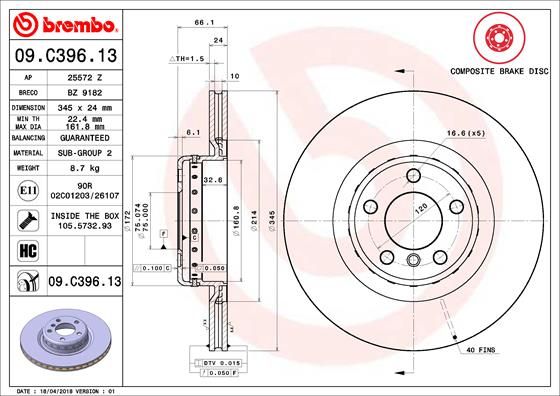 Тормозной диск BREMBO 09C39613