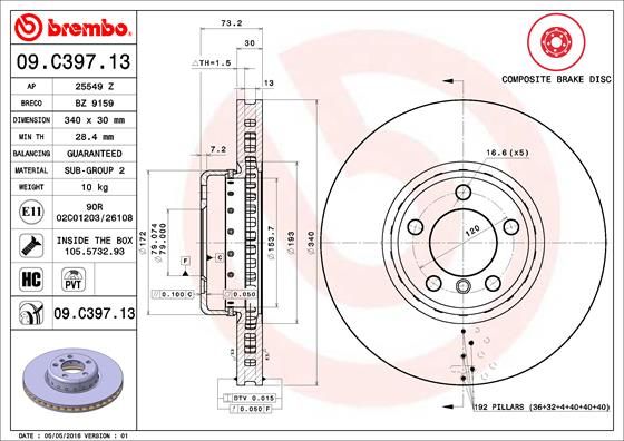 Тормозной диск BREMBO 09C39713